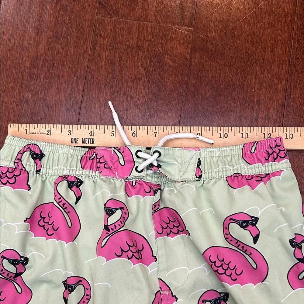 Sovereign Code Boys Green Swim Shorts with Pink Flamingo, Size L 14-16